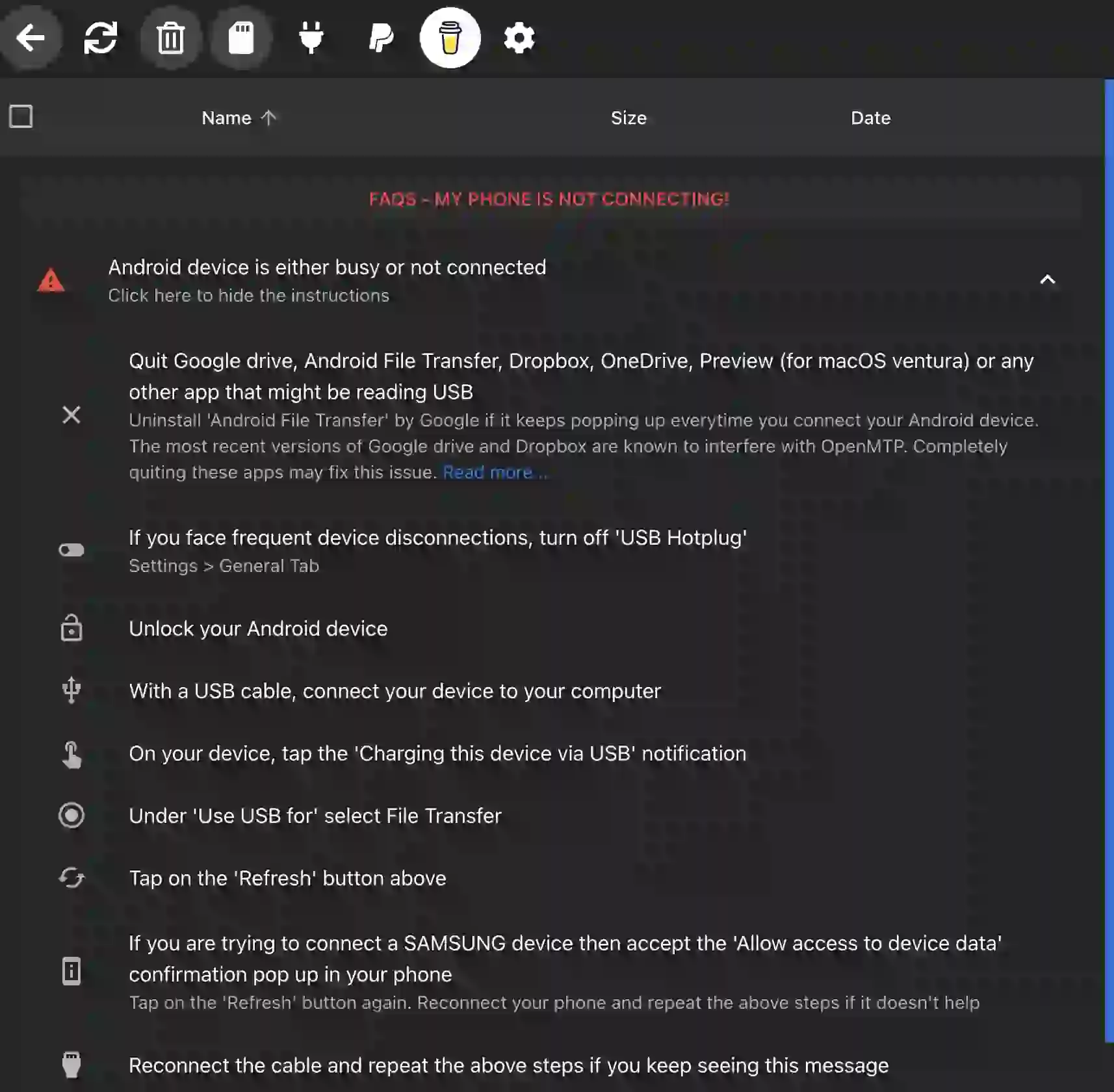 OpenMTP error